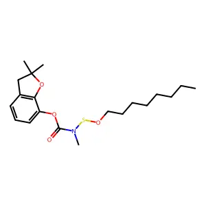 Carbamic acid, methyl((octyloxy)thio)-, 2,3-dihydro-2,2-dimethyl-7-benzofuranyl ester structure