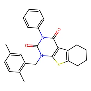 1-[(2,5-dimethylphenyl)methyl]-3-phenyl-5,6,7,8-tetrahydro-[1]benzothiolo[2,3-d]pyrimidine-2,4-dione structure