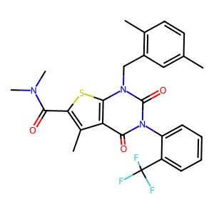 1-[(2,5-dimethylphenyl)methyl]-N,N,5-trimethyl-2,4-dioxo-3-[2-(trifluoromethyl)phenyl]thieno[2,3-d]pyrimidine-6-carboxamide structure