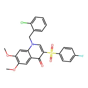 1-[(2-chlorophenyl)methyl]-3-(4-fluorophenyl)sulfonyl-6,7-dimethoxyquinolin-4-one structure