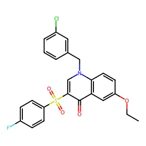 1-[(3-chlorophenyl)methyl]-6-ethoxy-3-(4-fluorophenyl)sulfonylquinolin-4-one structure