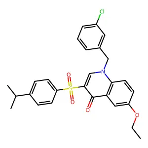 1-[(3-chlorophenyl)methyl]-6-ethoxy-3-(4-propan-2-ylphenyl)sulfonylquinolin-4-one structure