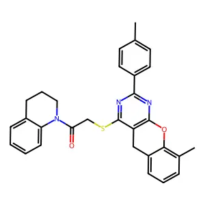 1-(3,4-dihydro-2H-quinolin-1-yl)-2-[[9-methyl-2-(4-methylphenyl)-5H-chromeno[2,3-d]pyrimidin-4-yl]sulfanyl]ethanone structure