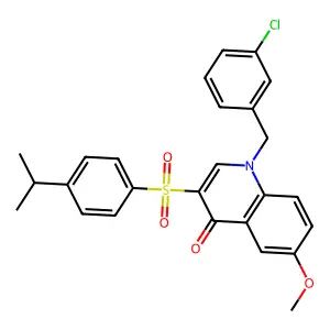 1-[(3-chlorophenyl)methyl]-6-methoxy-3-(4-propan-2-ylphenyl)sulfonylquinolin-4-one structure