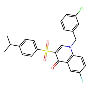 1-[(3-chlorophenyl)methyl]-6-fluoro-3-(4-propan-2-ylphenyl)sulfonylquinolin-4-one structure