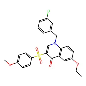 1-[(3-chlorophenyl)methyl]-6-ethoxy-3-(4-methoxyphenyl)sulfonylquinolin-4-one structure