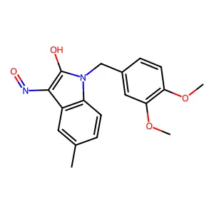 1-[(3,4-dimethoxyphenyl)methyl]-5-methyl-3-nitrosoindol-2-ol structure