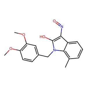 1-[(3,4-dimethoxyphenyl)methyl]-7-methyl-3-nitrosoindol-2-ol structure