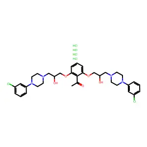 1-[2,6-bis[3-[4-(3-chlorophenyl)piperazin-1-yl]-2-hydroxypropoxy]phenyl]ethanone;tetrahydrochloride structure