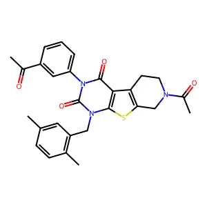 11-acetyl-4-(3-acetylphenyl)-6-[(2,5-dimethylphenyl)methyl]-8-thia-4,6,11-triazatricyclo[7.4.0.02,7]trideca-1(9),2(7)-diene-3,5-dione structure