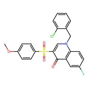 1-[(2-chlorophenyl)methyl]-6-fluoro-3-(4-methoxyphenyl)sulfonylquinolin-4-one structure