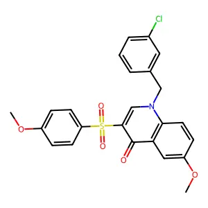 1-[(3-chlorophenyl)methyl]-6-methoxy-3-(4-methoxyphenyl)sulfonylquinolin-4-one structure