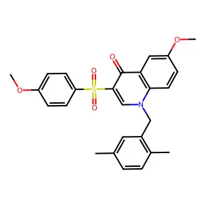 1-[(2,5-dimethylphenyl)methyl]-6-methoxy-3-(4-methoxyphenyl)sulfonylquinolin-4-one structure