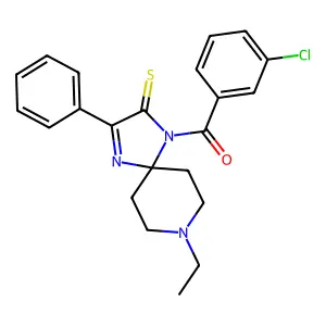 1-(3-chlorobenzoyl)-8-ethyl-3-phenyl-1,4,8-triazaspiro[4.5]dec-3-ene-2-thione structure