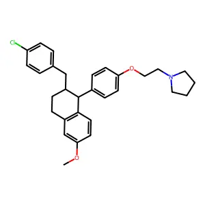 1-[2-[4-[2-[(4-chlorophenyl)methyl]-6-methoxy-1,2,3,4-tetrahydronaphthalen-1-yl]phenoxy]ethyl]pyrrolidine structure