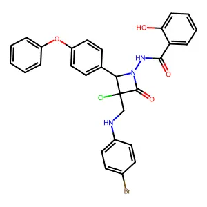 N-[3-[(4-bromoanilino)methyl]-3-chloro-2-oxo-4-(4-phenoxyphenyl)azetidin-1-yl]-2-hydroxybenzamide structure