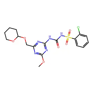 1-(2-chlorophenyl)sulfonyl-3-[4-methoxy-6-(oxan-2-yloxymethyl)-1,3,5-triazin-2-yl]urea structure