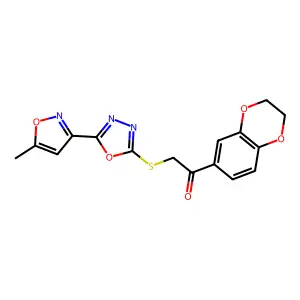 1-(2,3-dihydro-1,4-benzodioxin-6-yl)-2-[[5-(5-methyl-1,2-oxazol-3-yl)-1,3,4-oxadiazol-2-yl]sulfanyl]ethanone structure