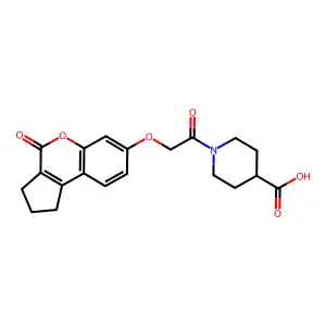 1-[2-[(4-oxo-2,3-dihydro-1H-cyclopenta[c]chromen-7-yl)oxy]acetyl]piperidine-4-carboxylic acid structure