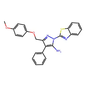 1-(1,3-benzothiazol-2-yl)-3-[(4-methoxyphenoxy)methyl]-4-phenyl-1H-pyrazol-5-amine structure