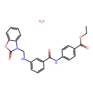 ethyl 4-[[3-[(2-oxo-1,3-benzoxazol-3-yl)methylamino]benzoyl]amino]benzoatehydrate structure