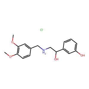 Benzyl alcohol, alpha-((((3,4-dimethoxyphenyl)methyl)amino)methyl)-3-hydroxy-, hydrochloride structure