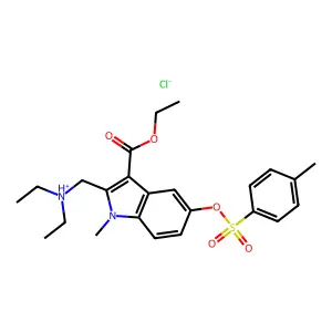 [3-ethoxycarbonyl-1-methyl-5-(4-methylphenyl)sulfonyloxyindol-2-yl]methyl-diethylazanium chloride structure