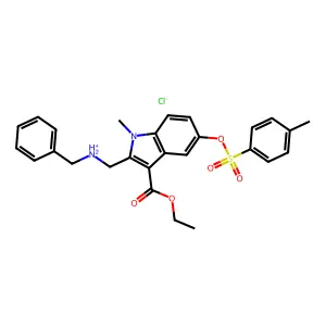benzyl-[[3-ethoxycarbonyl-1-methyl-5-(4-methylphenyl)sulfonyloxyindol-2-yl]methyl]azanium chloride structure