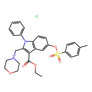 ethyl 5-(4-methylphenyl)sulfonyloxy-2-(morpholin-4-ium-4-ylmethyl)-1-phenylindole-3-carboxylate chloride structure