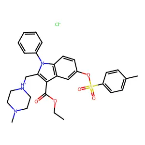 ethyl 5-(4-methylphenyl)sulfonyloxy-2-[(4-methylpiperazin-1-ium-1-yl)methyl]-1-phenylindole-3-carboxylate chloride structure