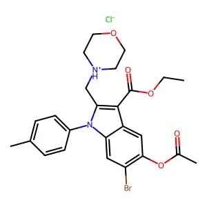 ethyl 5-acetyloxy-6-bromo-1-(4-methylphenyl)-2-(morpholin-4-ium-4-ylmethyl)indole-3-carboxylate chloride structure