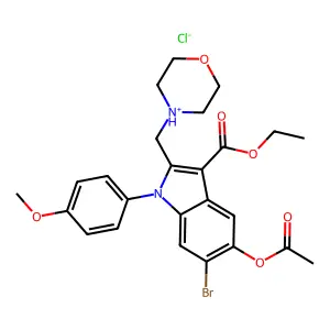 ethyl 5-acetyloxy-6-bromo-1-(4-methoxyphenyl)-2-(morpholin-4-ium-4-ylmethyl)indole-3-carboxylate chloride structure