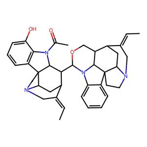1-[12-ethylidene-10-(14-ethylidene-10-oxa-8,16-diazahexacyclo[11.5.2.11,8.02,7.016,19.012,21]henicosa-2,4,6-trien-9-yl)-6-hydroxy-8,14-diazapentacyclo[9.5.2.01,9.02,7.014,17]octadeca-2(7),3,5-trien-8-yl]ethanone structure