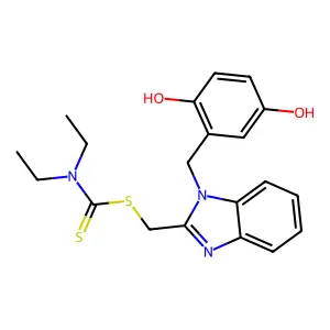 [1-[(2,5-dihydroxyphenyl)methyl]benzimidazol-2-yl]methyl N,N-diethylcarbamodithioate structure