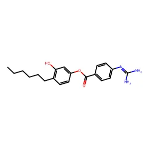 BENZOIC ACID, 4-((AMINOIMINOMETHYL)AMINO)-, 4-HEXYL-3-HYDROXYPHENYL ESTER structure