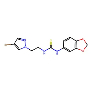 1-(1,3-benzodioxol-5-yl)-3-[2-(4-bromopyrazol-1-yl)ethyl]thiourea structure