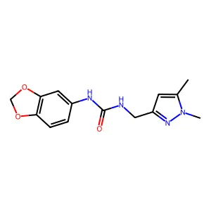 1-(1,3-benzodioxol-5-yl)-3-[(1,5-dimethylpyrazol-3-yl)methyl]urea structure
