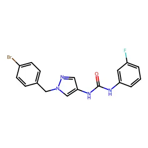1-[1-[(4-bromophenyl)methyl]pyrazol-4-yl]-3-(3-fluorophenyl)urea structure