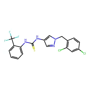 1-[1-[(2,4-dichlorophenyl)methyl]pyrazol-4-yl]-3-[2-(trifluoromethyl)phenyl]thiourea structure