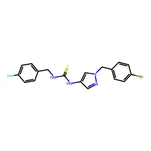 1-[1-[(4-bromophenyl)methyl]pyrazol-4-yl]-3-[(4-fluorophenyl)methyl]thiourea structure