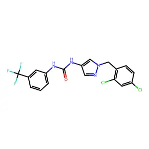 1-[1-[(2,4-dichlorophenyl)methyl]pyrazol-4-yl]-3-[3-(trifluoromethyl)phenyl]urea structure