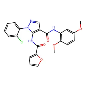 1-(2-chlorophenyl)-N-(2,5-dimethoxyphenyl)-5-(2-furoylamino)-1H-pyrazole-4-carboxamide structure