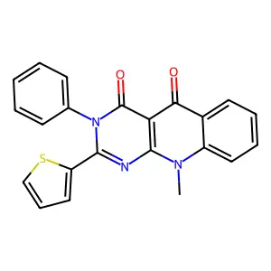 10-methyl-3-phenyl-2-thiophen-2-ylpyrimido[4,5-b]quinoline-4,5-dione structure