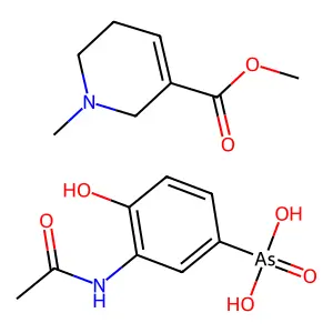 (3-acetamido-4-hydroxyphenyl)arsonic acidmethyl 1-methyl-3,6-dihydro-2H-pyridine-5-carboxylate structure