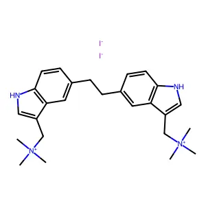 trimethyl-[[5-[2-[3-[(trimethylazaniumyl)methyl]-1H-indol-5-yl]ethyl]-1H-indol-3-yl]methyl]azanium diiodide structure