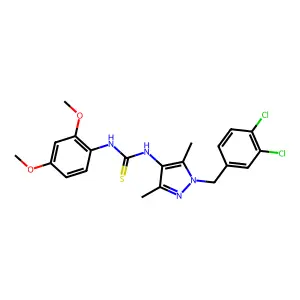 1-[1-[(3,4-dichlorophenyl)methyl]-3,5-dimethylpyrazol-4-yl]-3-(2,4-dimethoxyphenyl)thiourea structure
