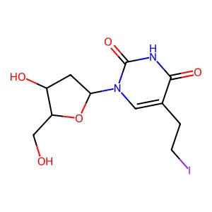 1-[(2R,4S,5R)-4-hydroxy-5-(hydroxymethyl)oxolan-2-yl]-5-(2-iodoethyl)pyrimidine-2,4-dione structure