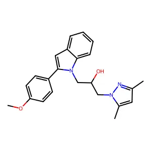 1-(3,5-dimethylpyrazol-1-yl)-3-[2-(4-methoxyphenyl)indol-1-yl]propan-2-ol structure