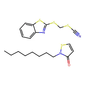 1,3-benzothiazol-2-ylsulfanylmethyl thiocyanate;2-octyl-1,2-thiazol-3-one structure