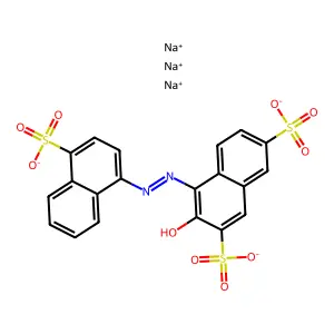 trisodium3-hydroxy-4-[(4-sulfonatonaphthalen-1-yl)diazenyl]naphthalene-2,7-disulfonate structure